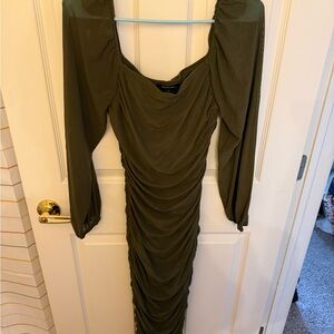 Elegant Olive Green Ruched Dress
